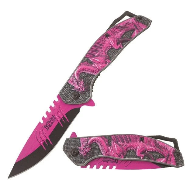 Dark Fantasy Blades A/O Dragon Embossed Pink Handle Knife DF209PK
