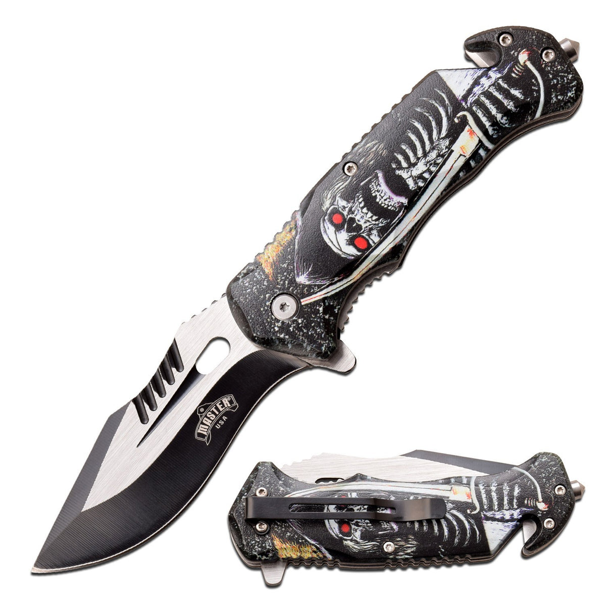 Master USA A/O Folding Knife Embossed Printed Skeleton Pirate MUA116K