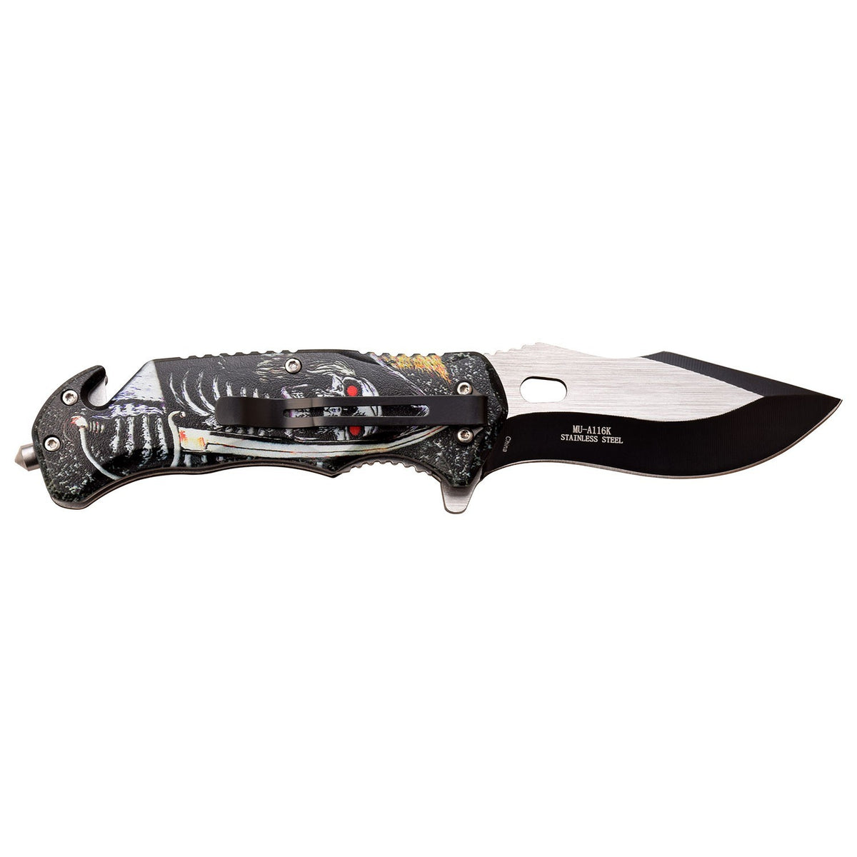 Master USA A/O Folding Knife Embossed Printed Skeleton Pirate MUA116K