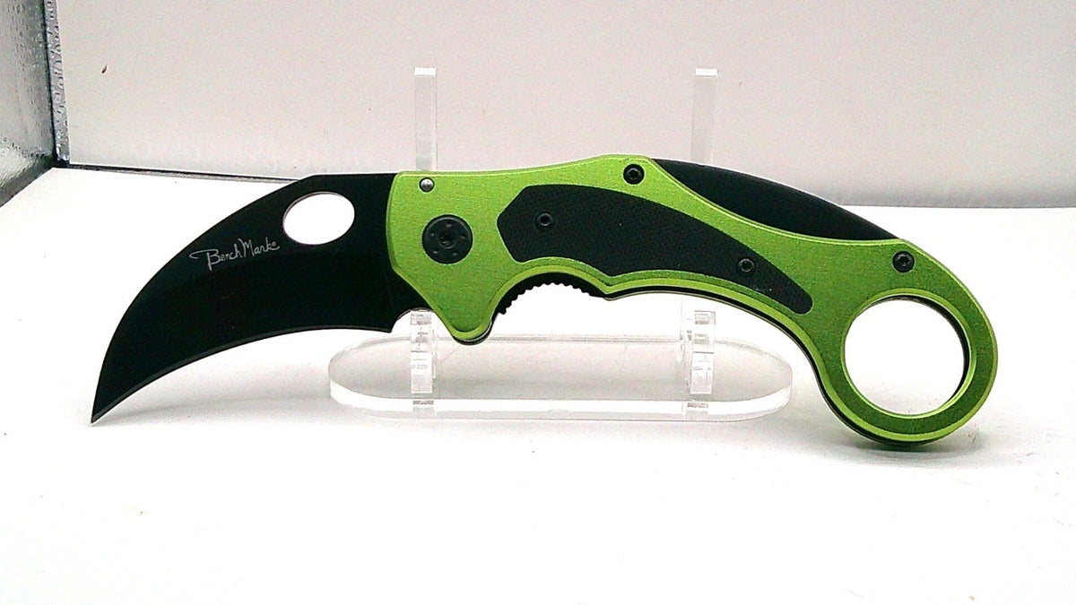 BenchMark Venom Karambit Folding Knife Stainless Curved Blade Aluminum Handle
