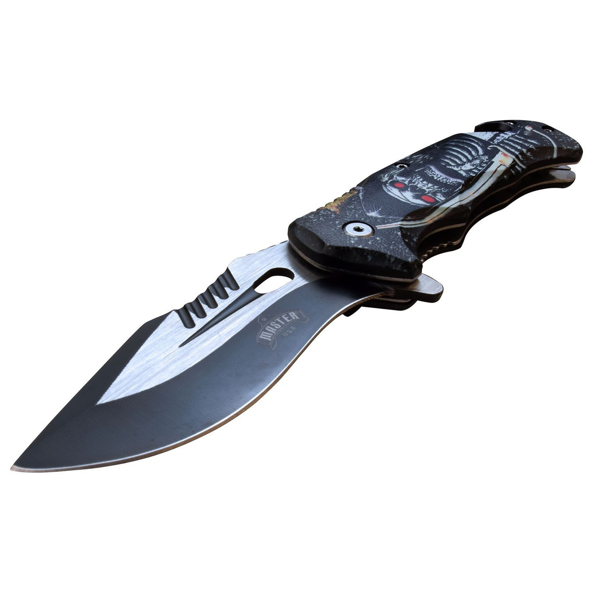 Master USA A/O Folding Knife Embossed Printed Skeleton Pirate MUA116K