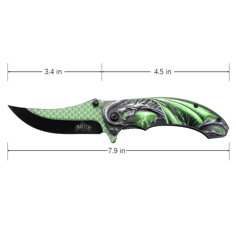 Master USA A/O Folding Knife 3-D Dragon ABS Handle Stainless Blade MUA201GN