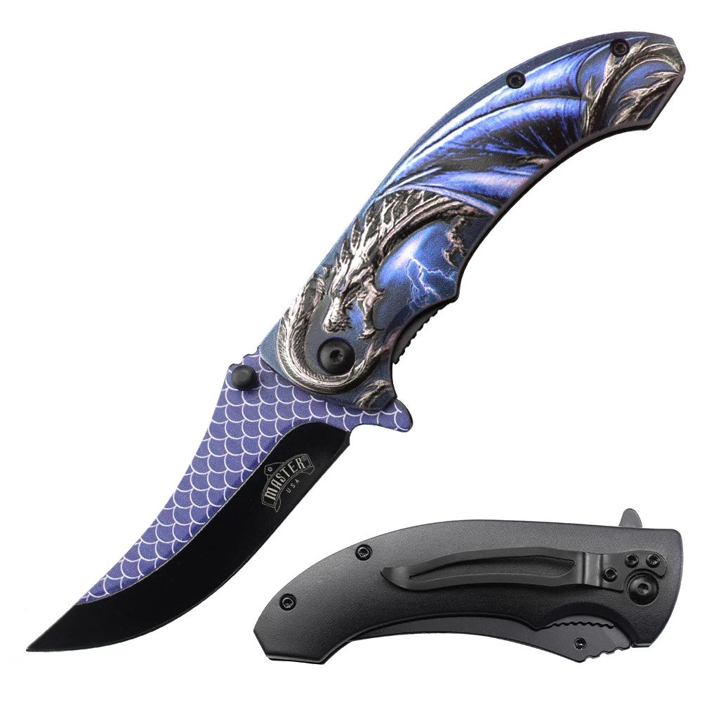 Master USA A/O Folding Knife 3-D Dragon ABS Handle Stainless Blade MUA201BL