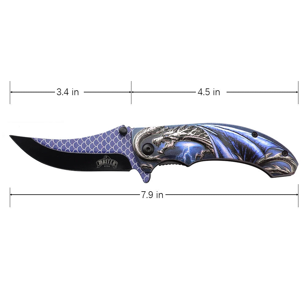 Master USA A/O Folding Knife 3-D Dragon ABS Handle Stainless Blade MUA201BL