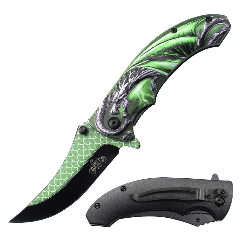 Master USA A/O Folding Knife 3-D Dragon ABS Handle Stainless Blade MUA201GN