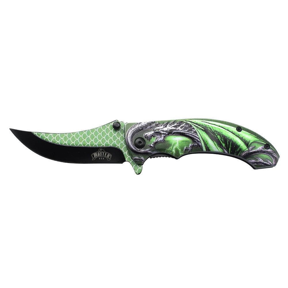 Master USA A/O Folding Knife 3-D Dragon ABS Handle Stainless Blade MUA201GN
