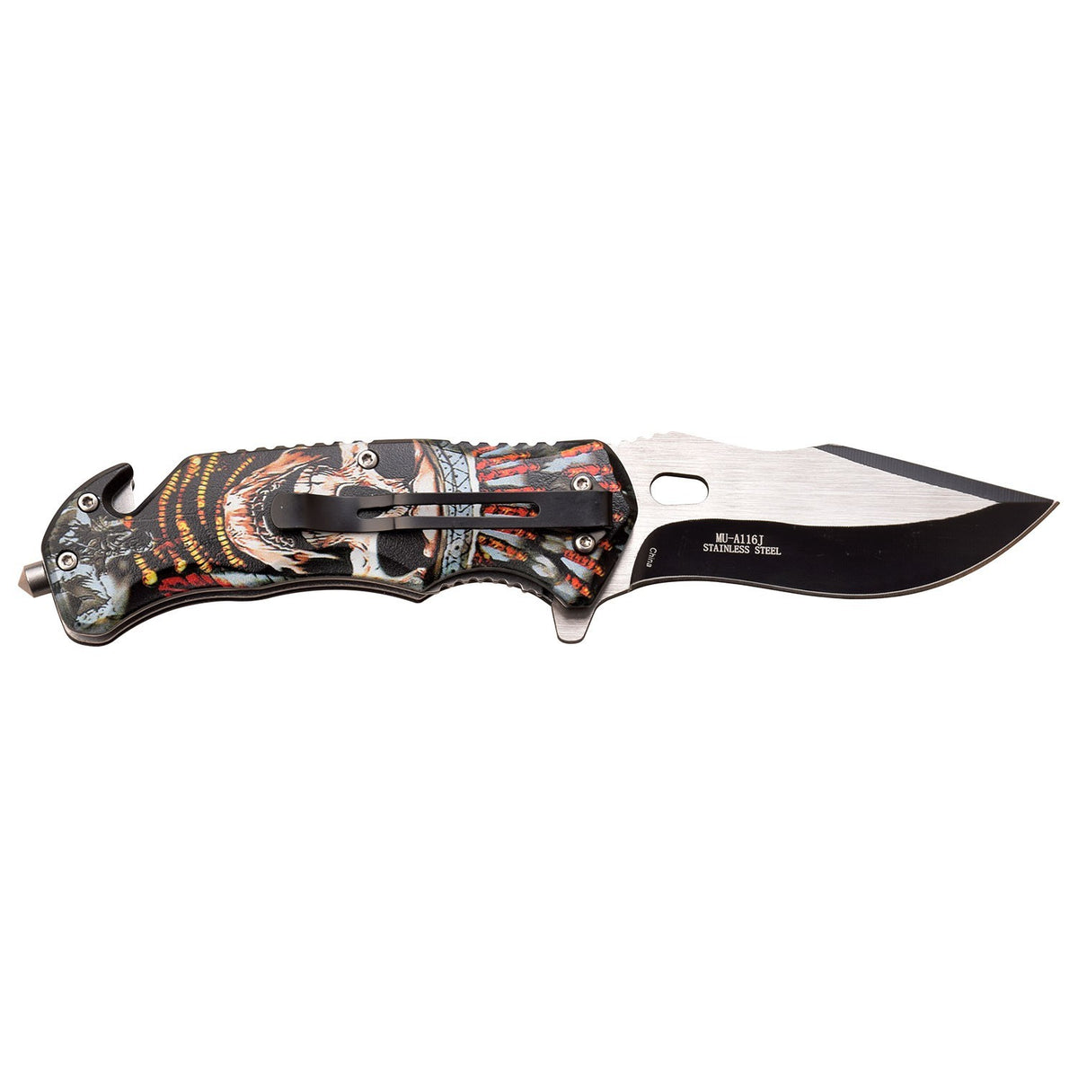Master USA A/O Folding Knife Skull Embossed ABS Handle Stainless Blade MUA116J
